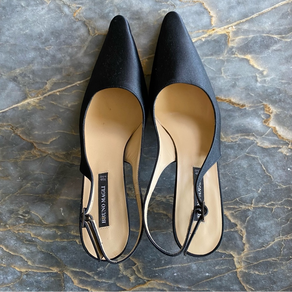 NWOT Bruno Magli Black Satin Slingback Heels